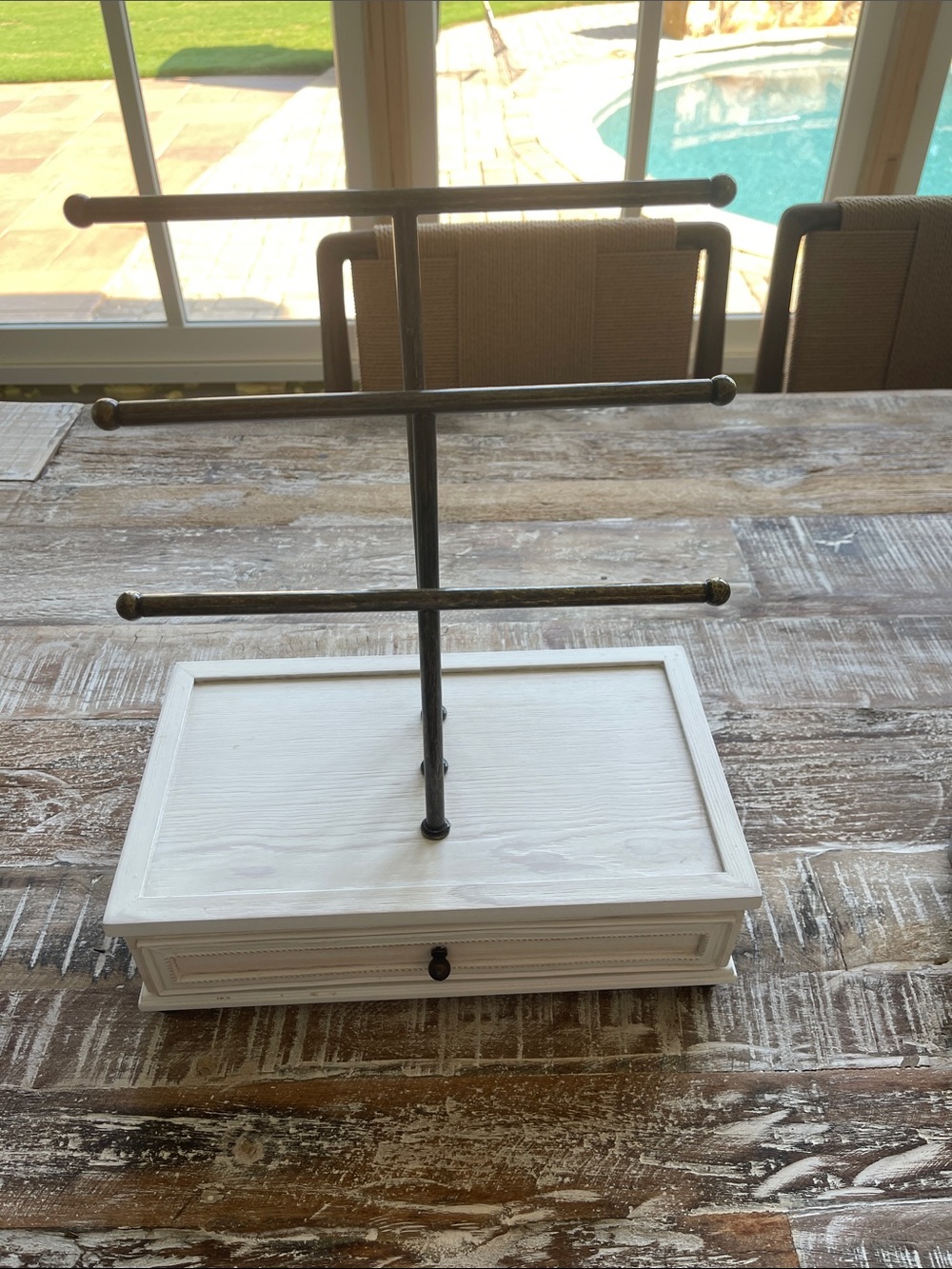 Pottery Barn Teen White Jewelry Stand with Three Metal Rods